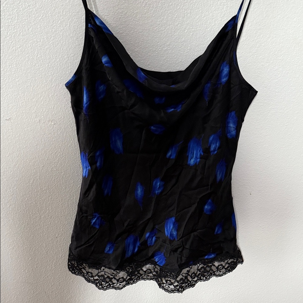 Ann Taylor Black and Blue Silk Camisole with Lace